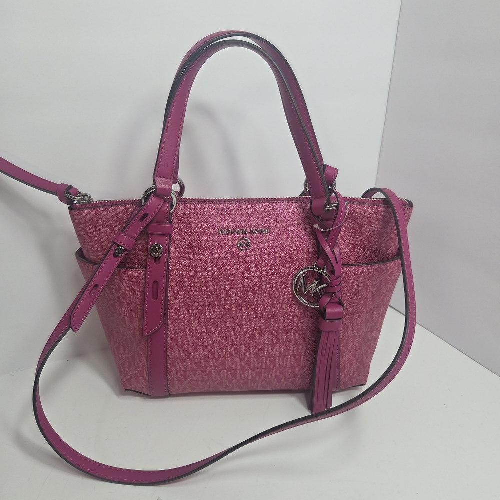 michael kors MK sullivan deep fuchia small convertable top zip tote purse xbdy